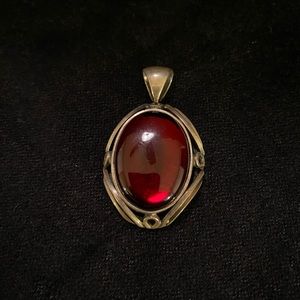 Large sterling silver cherry Amber pendant